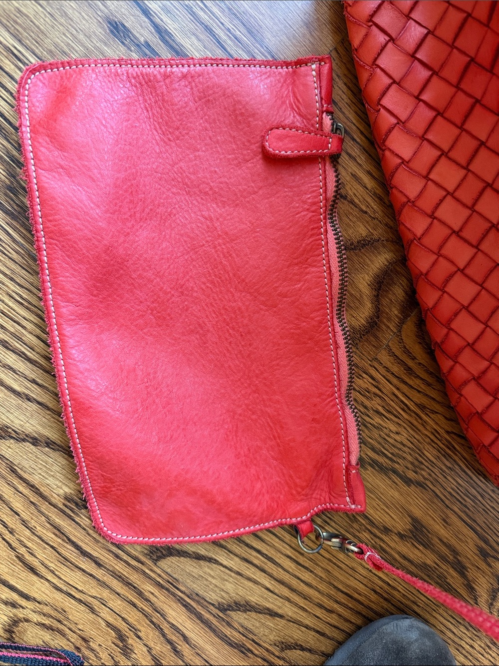 NWT Frank Exe Woven Orange Leather Tote Bag with Double Handles with inside bag - Picture 6 of 7